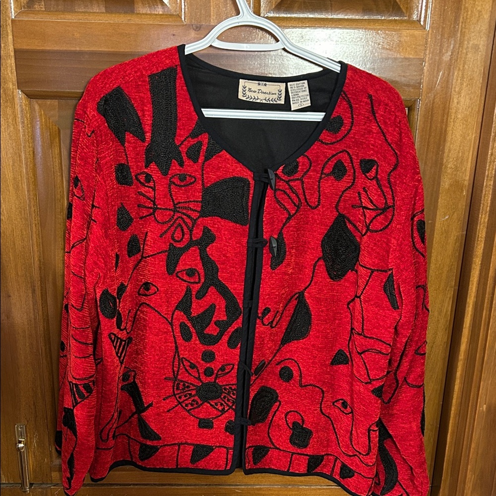 New Directions Red and Black Artistic Cardigan